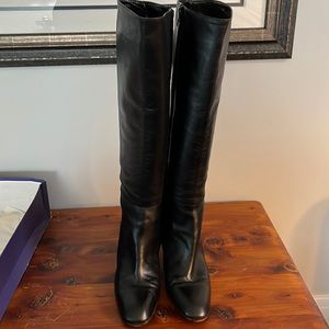 Charles Jourdan Paris black leather high heel full calf boots size 10